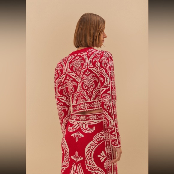 FARM Rio Red and White Patterned Cardigan NWT Size S - Picture 3 of 6